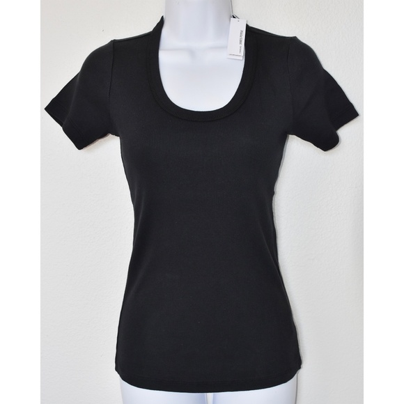 JAMES PERSE WOMEN NWT U-NECK RIBBED SHORT SLEEVE BLACK TEE. SIZE 3(L) - Picture 4 of 10